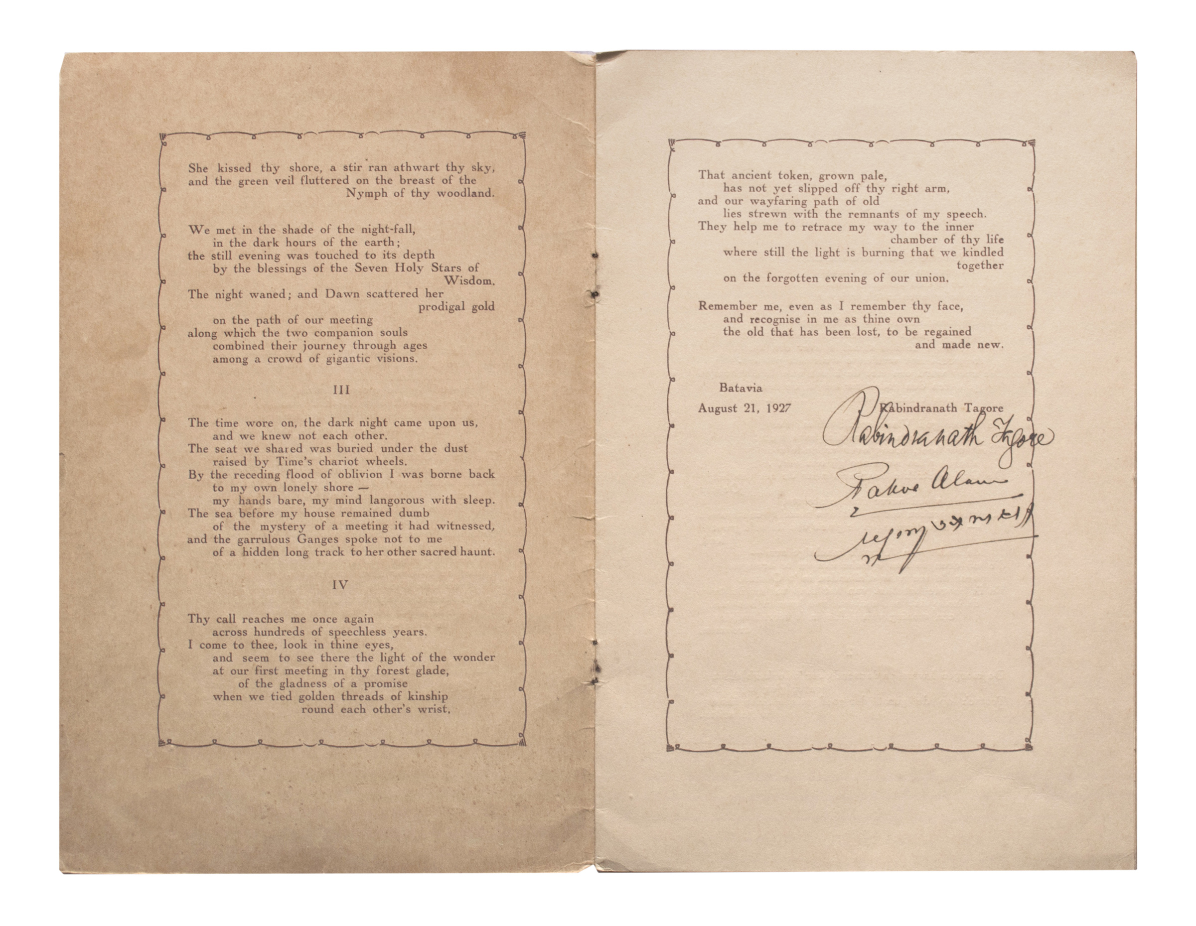 Rabindranath Tagore - TO JAVA from the Pilgrim in India - Collection of Poems (1927)