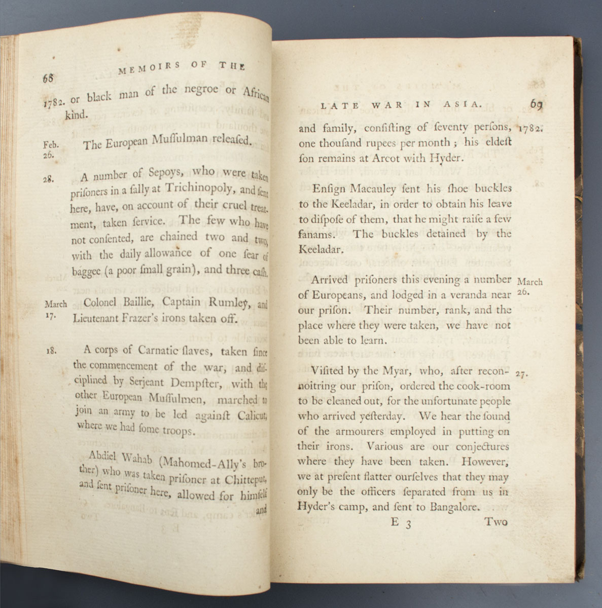 An Officer of Colonel Baillie's Detachment - Memoirs of the Late War in Asia (1788)