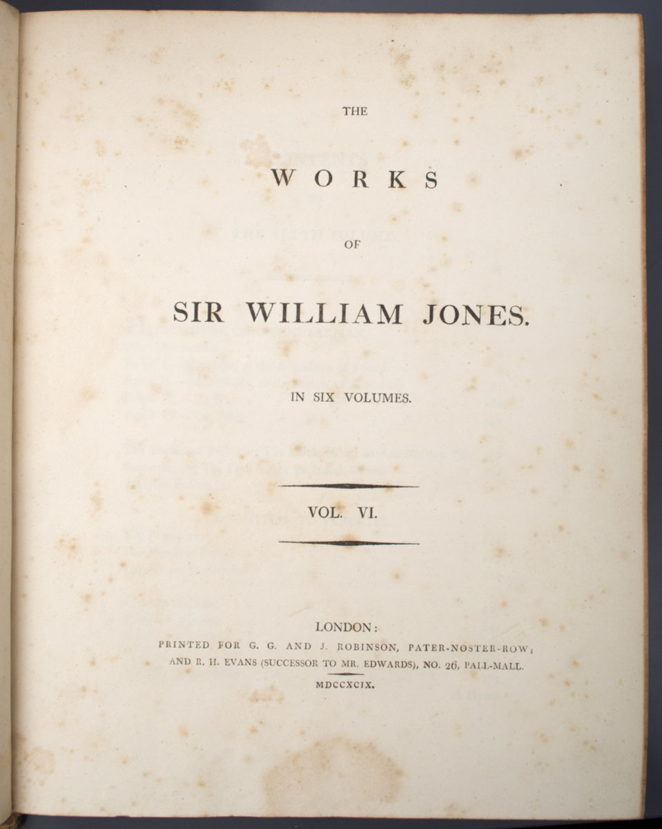 Lady Anna Marie Shipley Jones - The Works of Sir William Jones (1799)