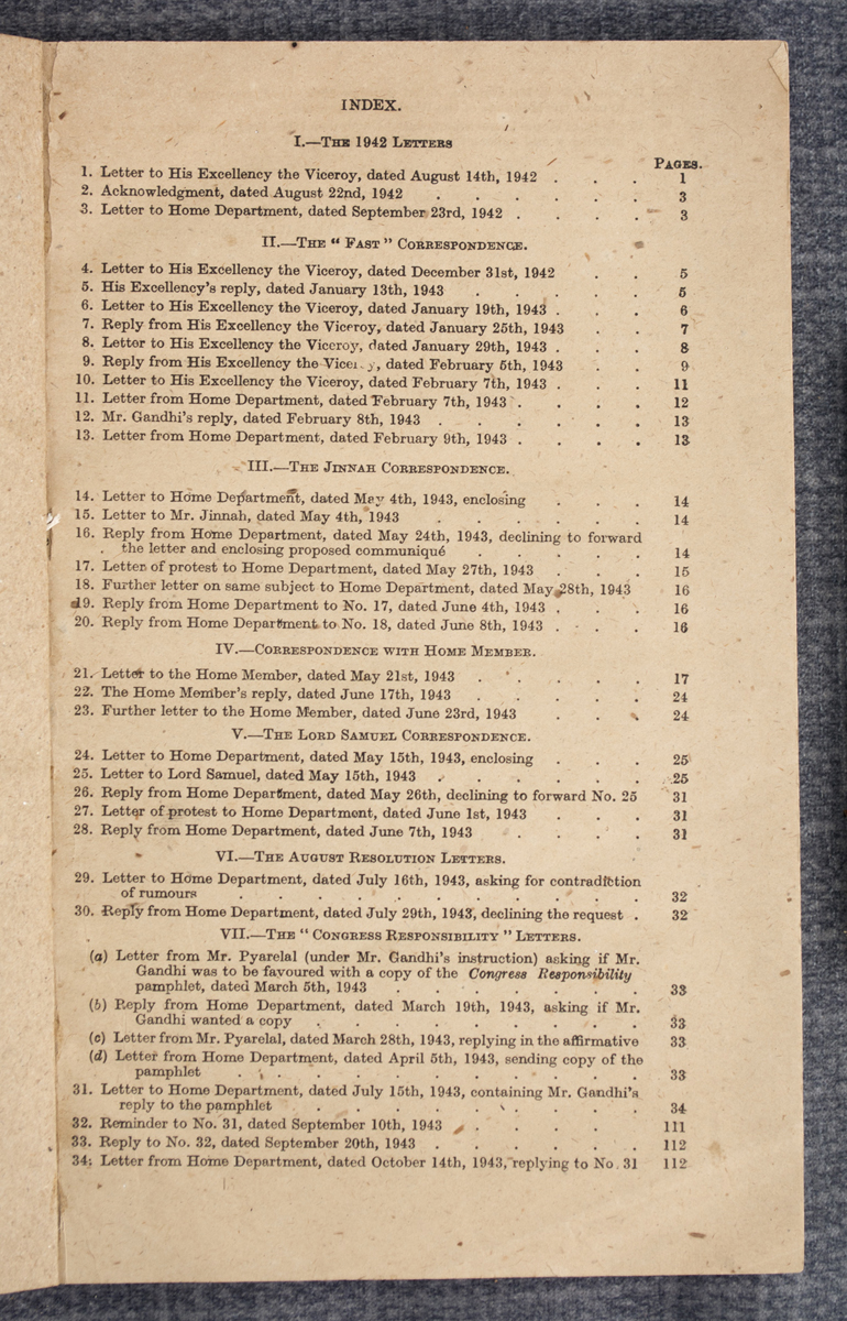 MOHANDAS KARAMCHAND GANDHI - Correspondence with Mr. Gandhi: August 1942 - April 1944. (1945)