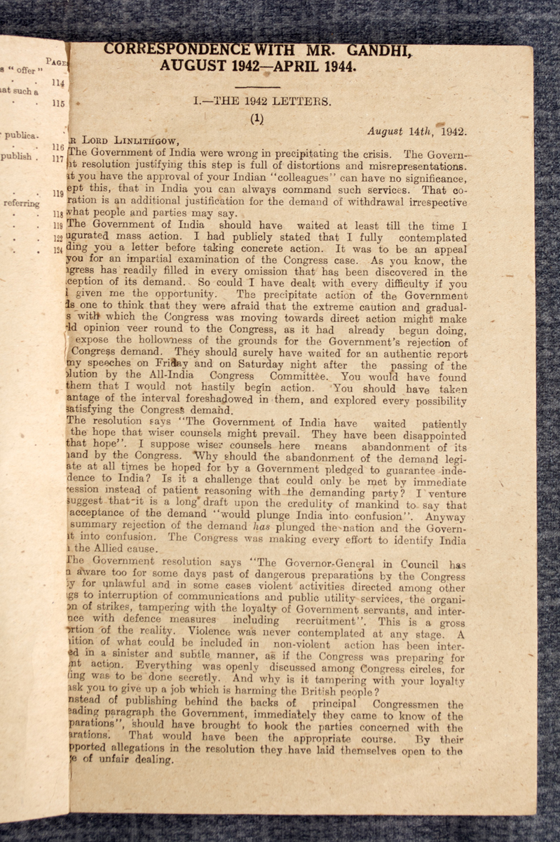 MOHANDAS KARAMCHAND GANDHI - Correspondence with Mr. Gandhi: August 1942 - April 1944. (1945)