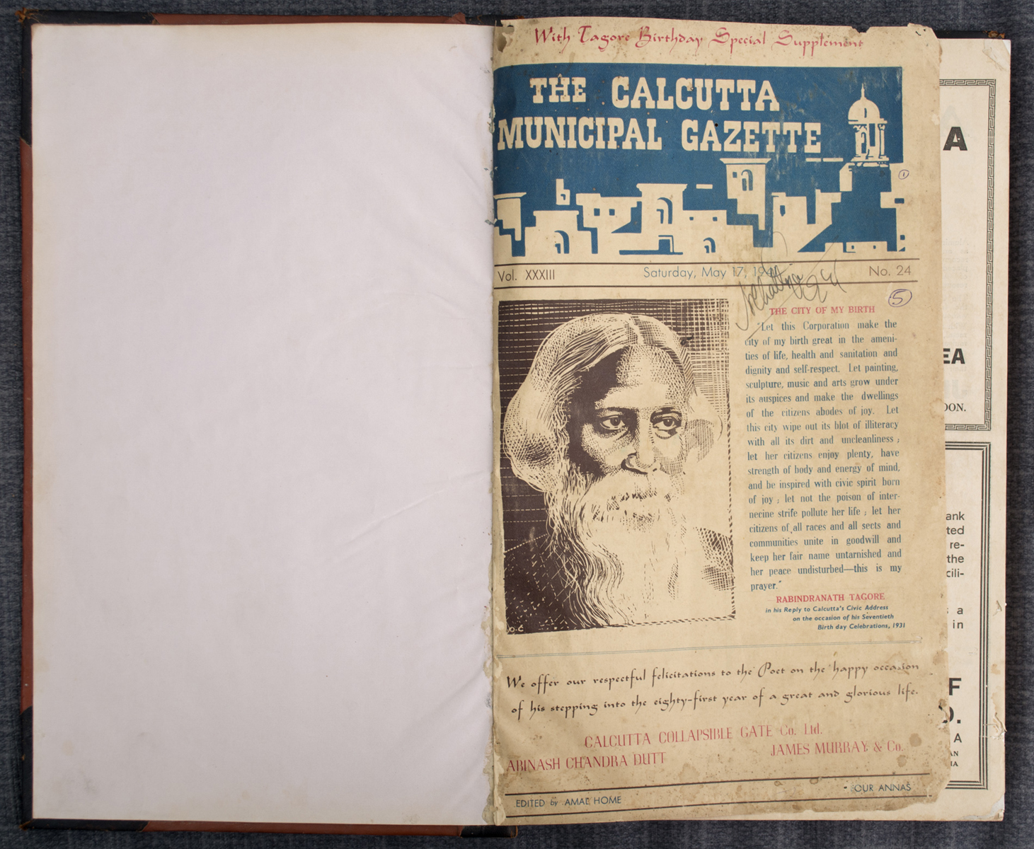 AMAL HOME - The Calcutta Municipal Gazette: Tagore Birthday Special Supplement (May 1941)