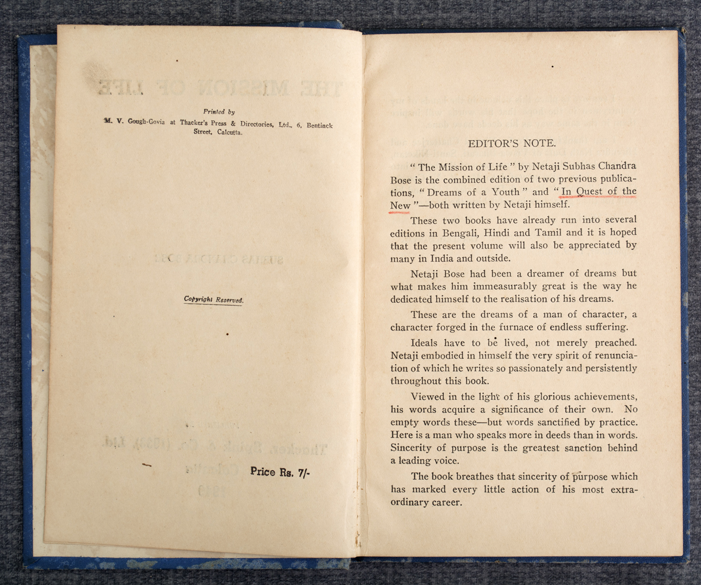 SUBHAS CHANDRA BOSE - The Mission of Life (1949)