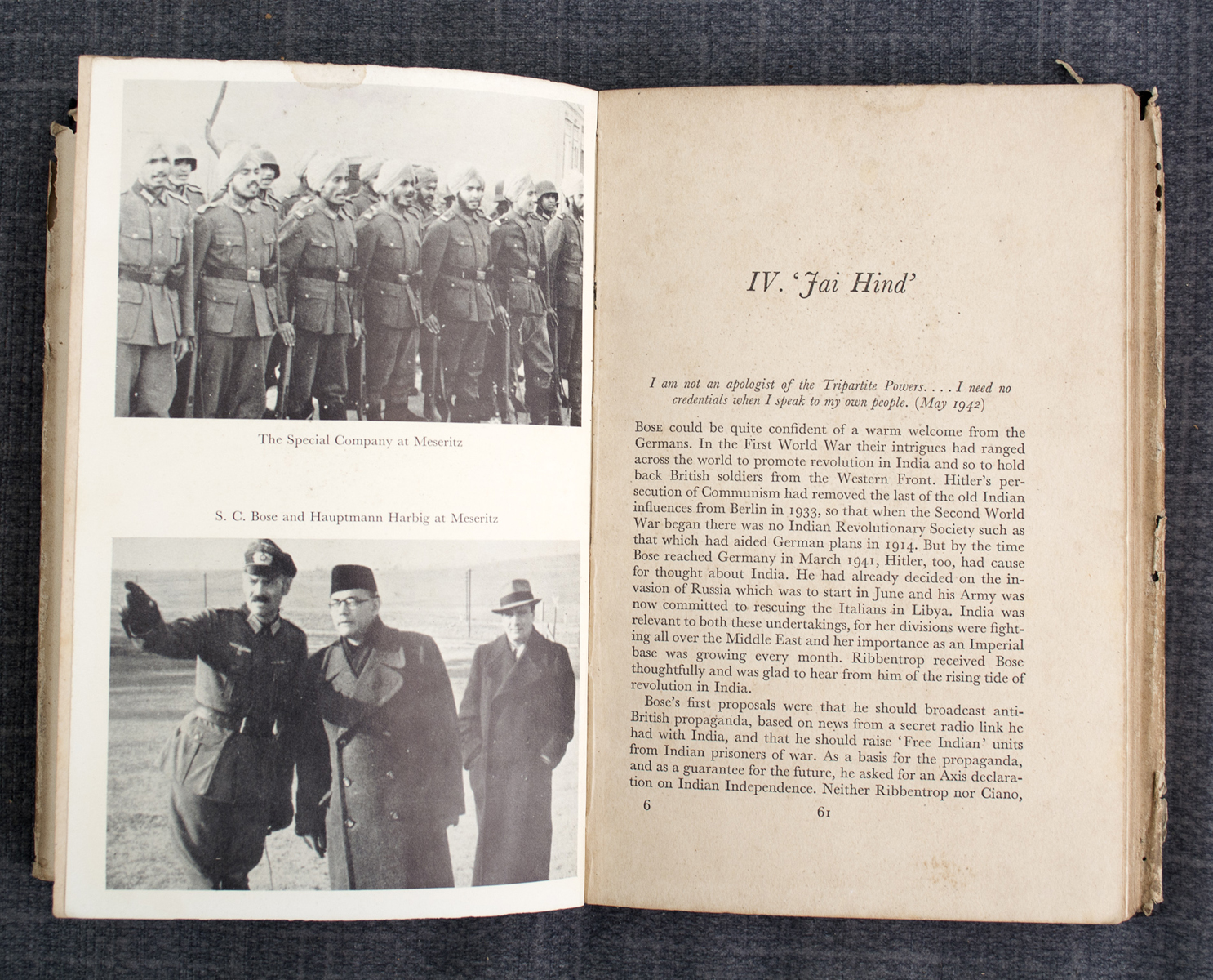 HUGH TOYE - The Springing Tiger: A Study of Subhas Chandra Bose (1959)