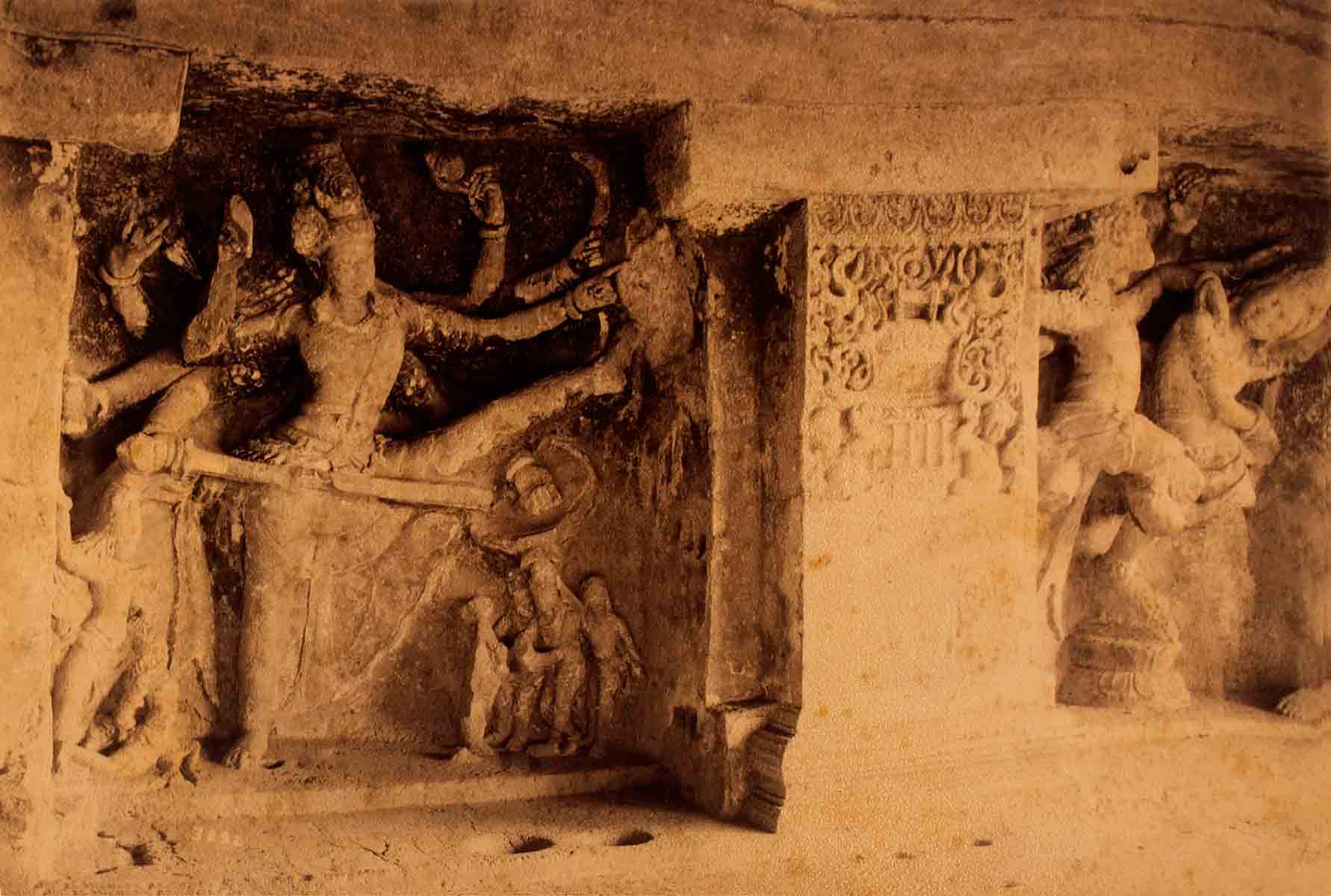 Raja Deen Dayal Devi in Das-Owtar Cave at Ellora (1888)