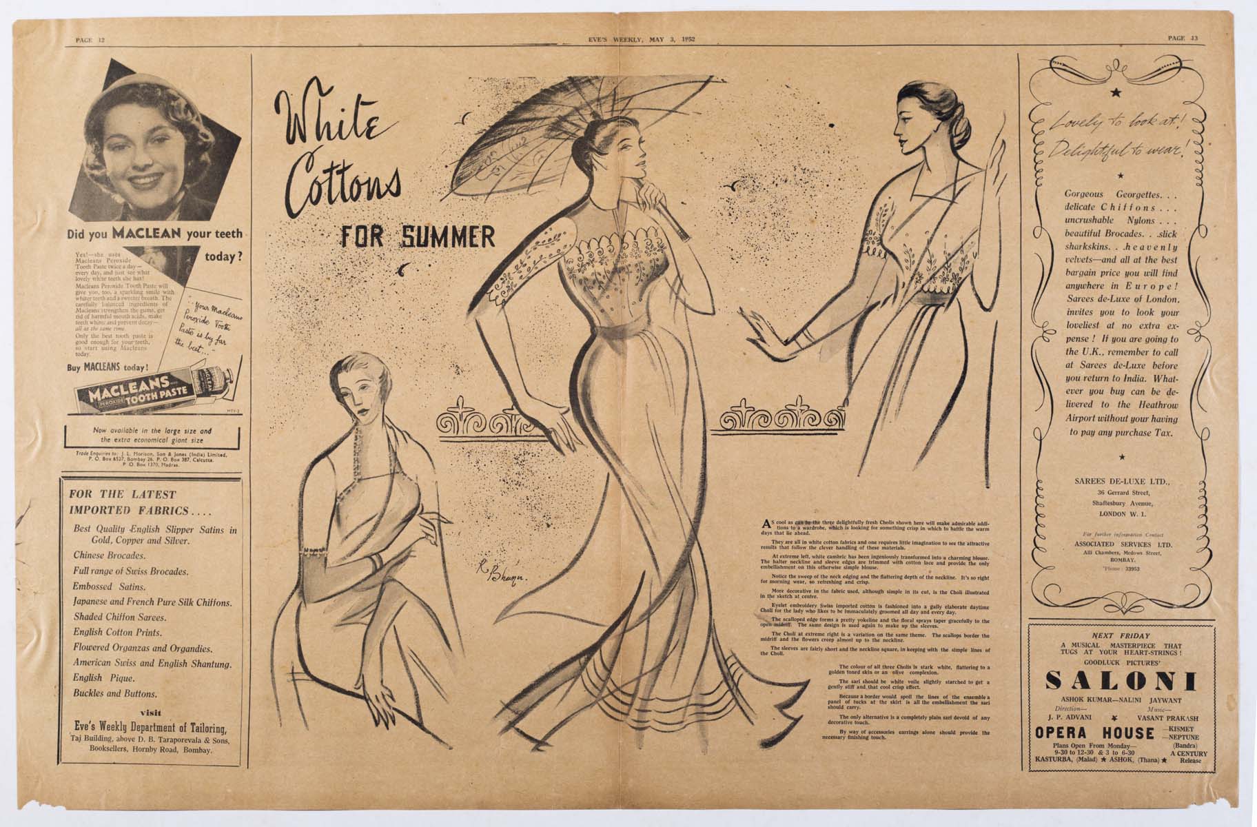 Bhanu Rajopadhye Athaiya (1929) - EVES WEEKLY  SPREAD PAGES