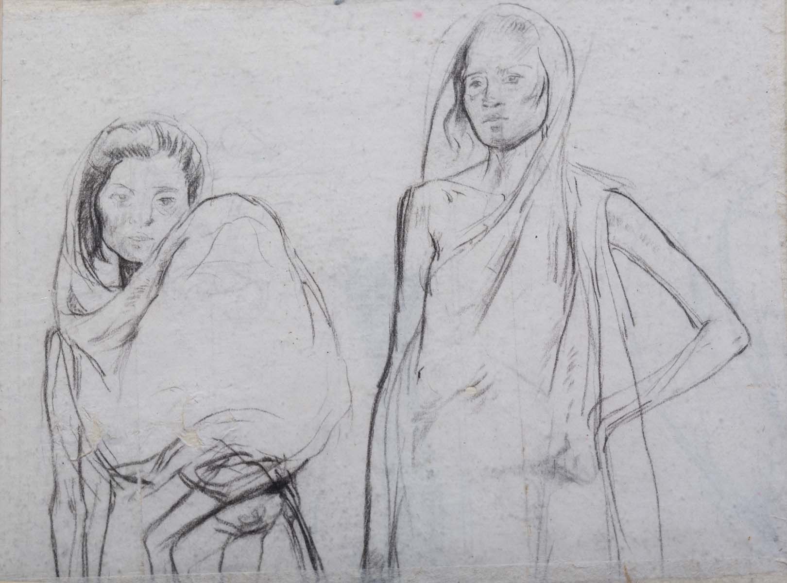 Atul Bose Famine Series Two Women and Child 1943