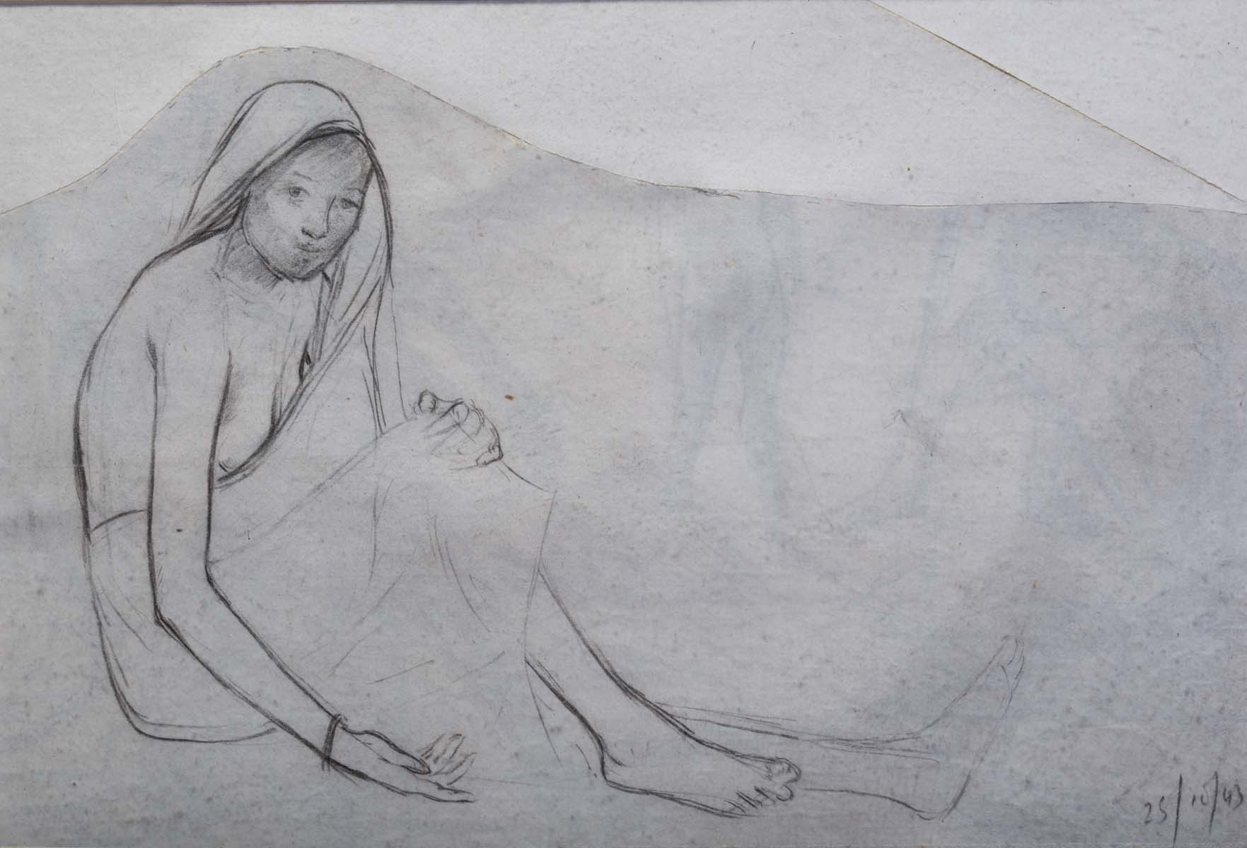 Atul Bose Famine Series Seated Lady 1943