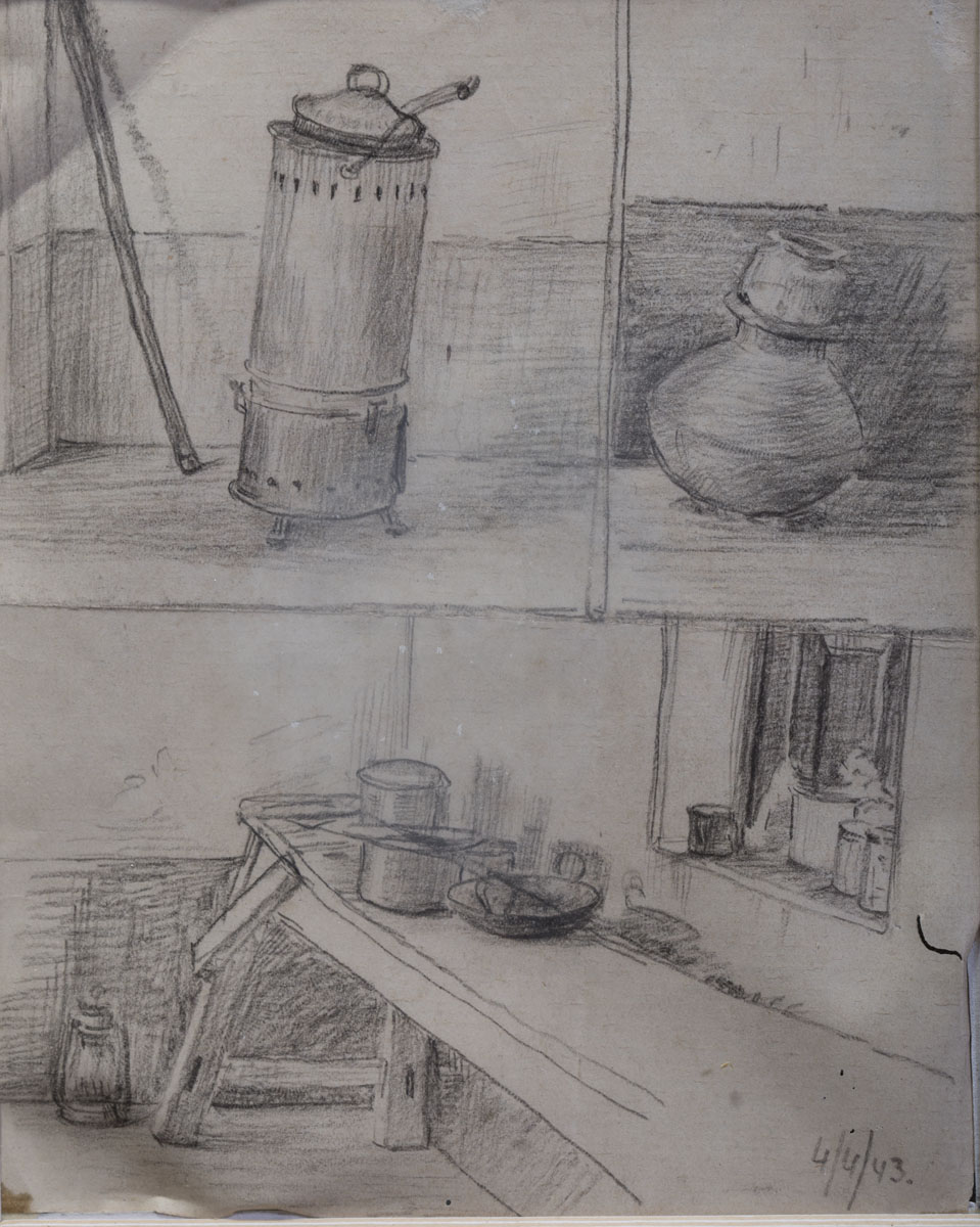 Atul Bose (1898 - 1977) - RAJGIR STILL LIFE (DOUBLE SIDED WORK) (1943)