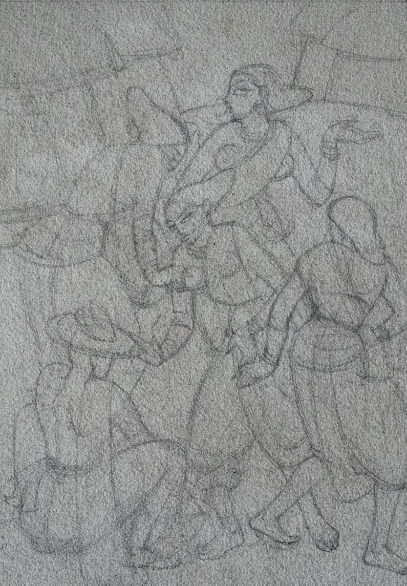 Bhanu Rajopadhye Athaiya (1929) - UNTITLED (Village women holding pots) (circa 1945)