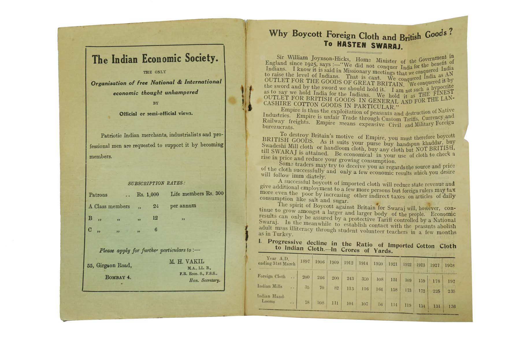 Maneklal H. Vakil - BOYCOTT OF BRITISH GOODS (1929)