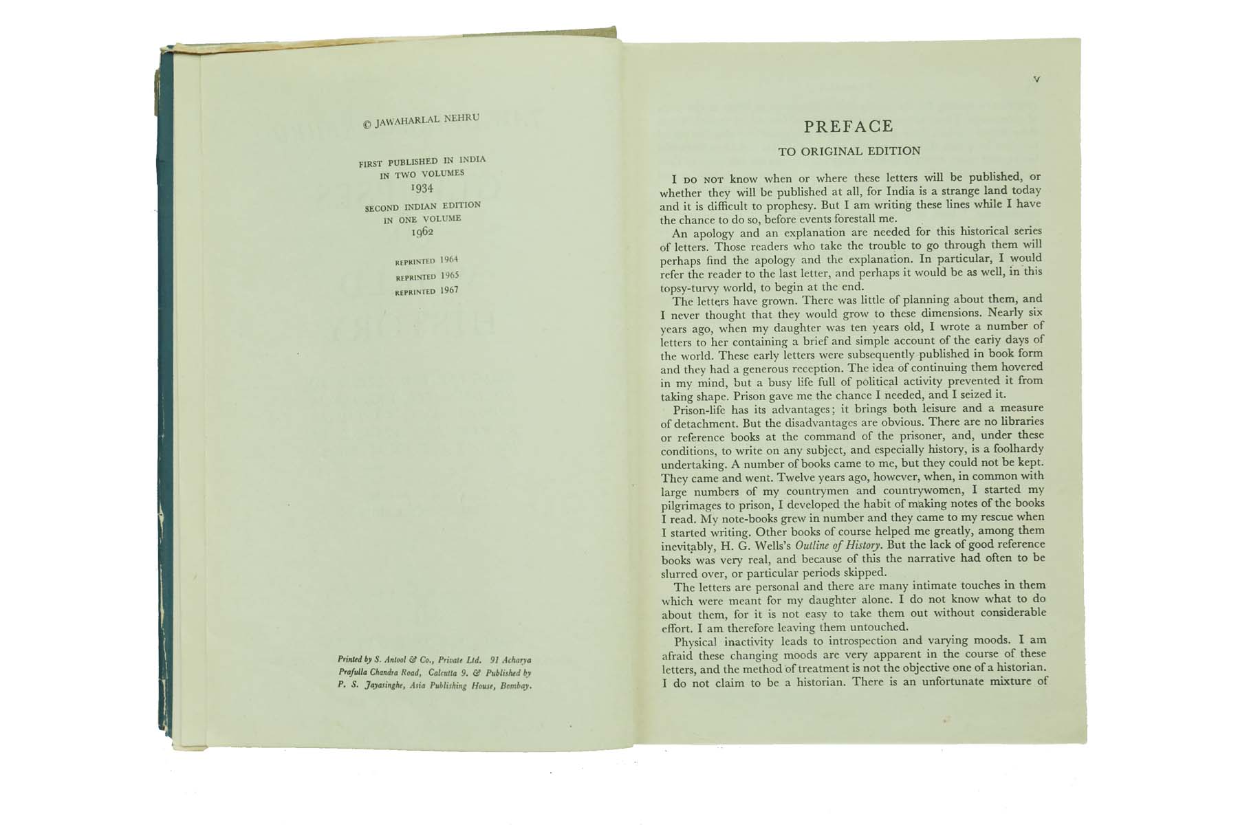 Jawaharlal Nehru - GLIMPESES OF WORLD HISTORY (SIGNED BY INDIRA GANDHI) (1934)