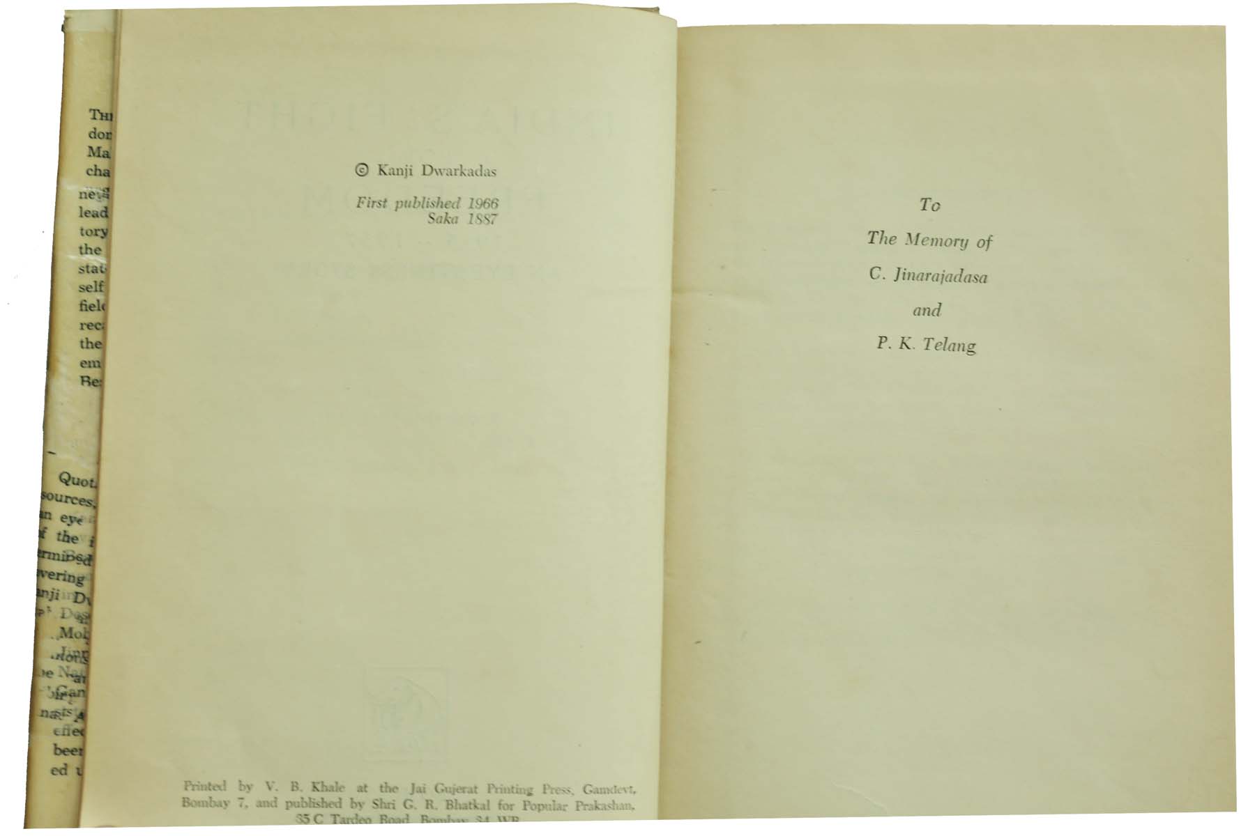 Kanji Dwarkadas - INDIA'S FIGHT FOR FREEDOM 1913-1937: An EYEWTINESS STORY (1966)