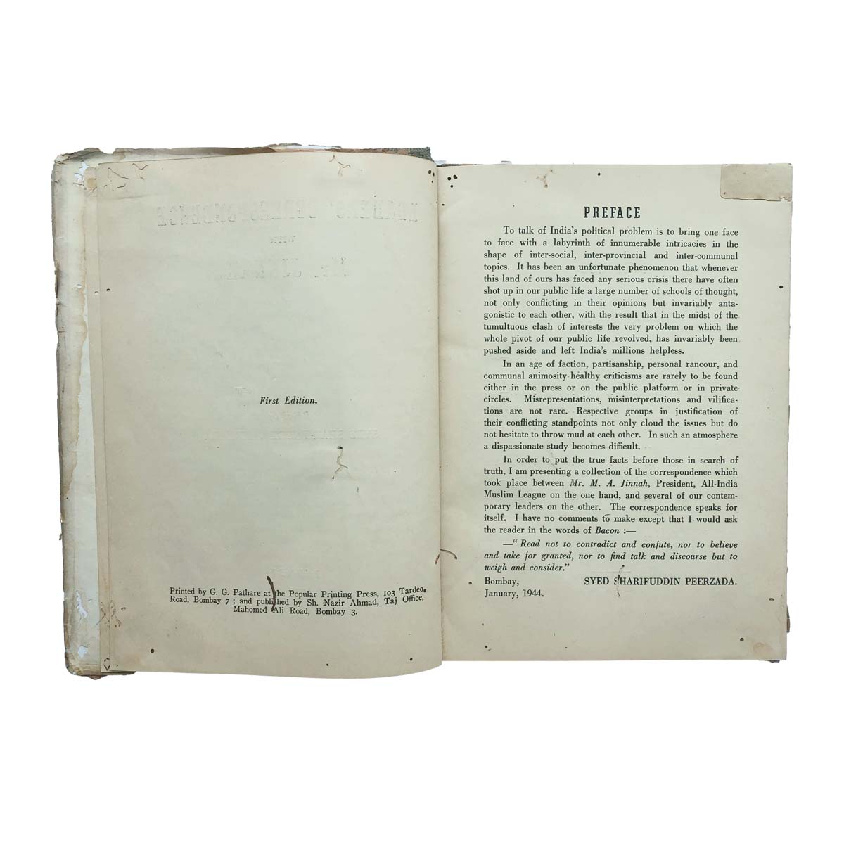 Edited by Syed Sharifuddin Peerzada - LEADERS CORRESPONDENCE WITH MR. JINNAH (1944)