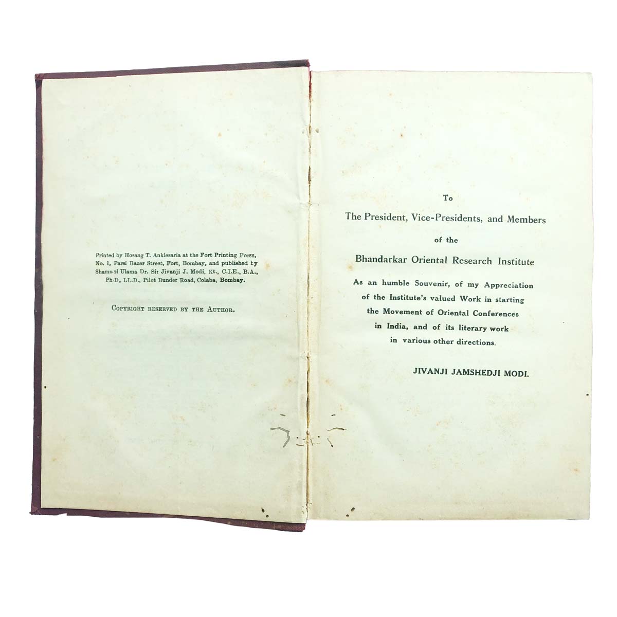 Dr. Sr. Jivanji Jamshedji Modi - ORIENTAL CONFERENCE PAPERS (1932)