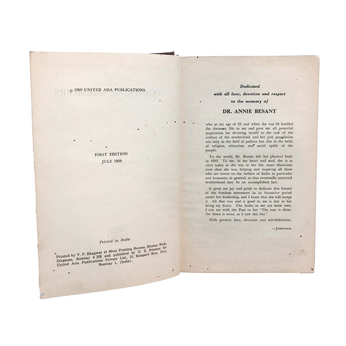 Jamnadas Dwarkadas - POLITICAL MEMOIRS (1969)