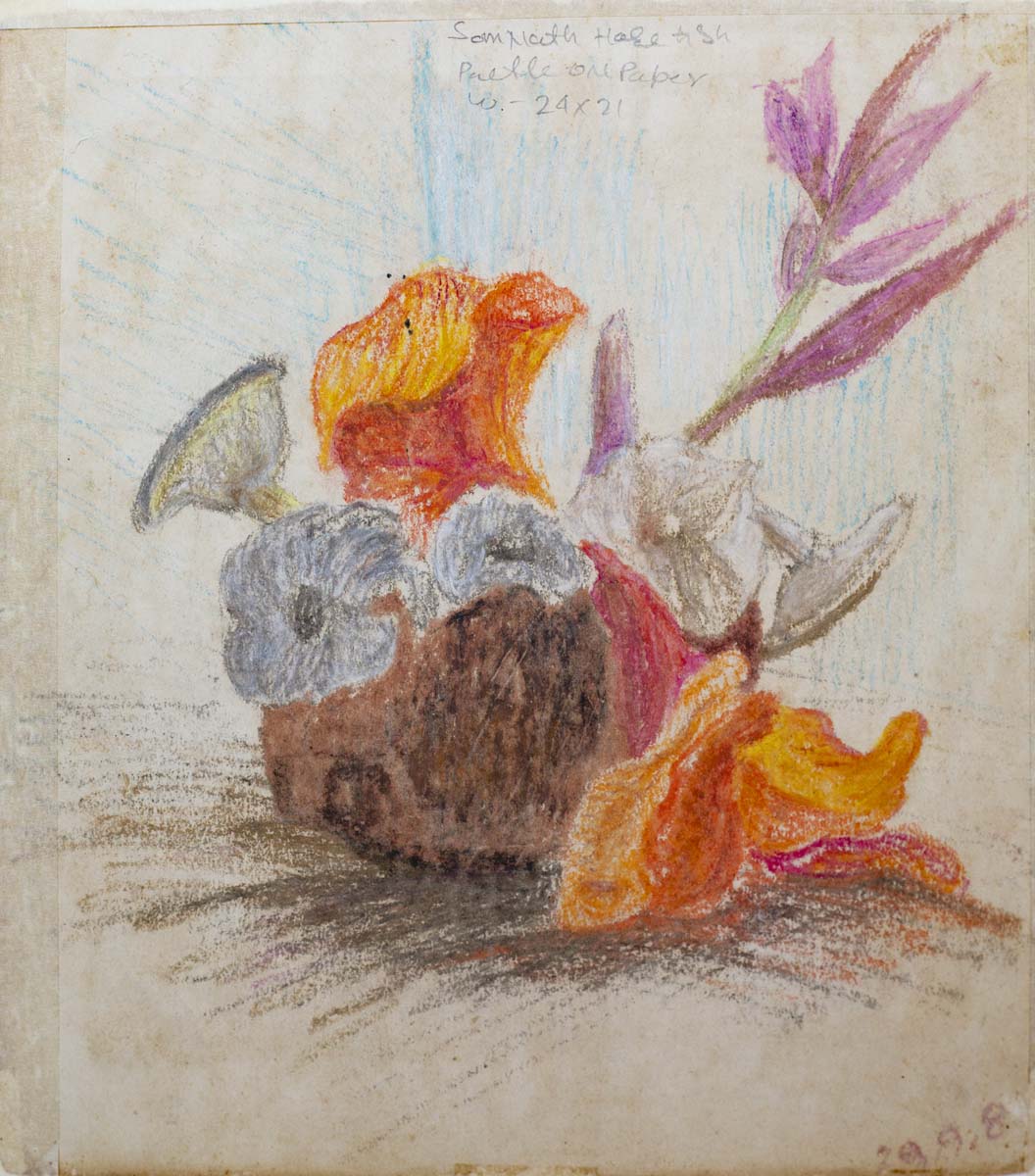 Somnath Hore (1921-2006) - UNTITLED (Seated lady ; Flowers) (1982)