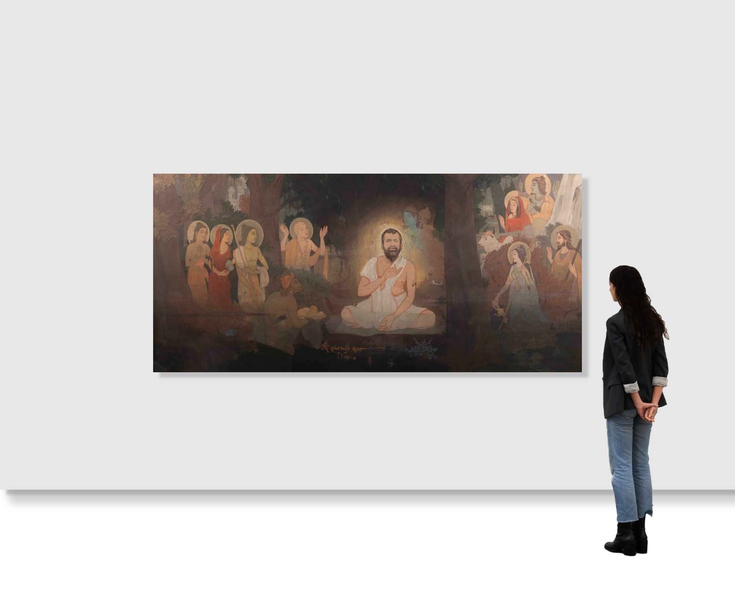 Mrinal Kanti Das (1928 - 1990) - UNTITLED (Ramakrishna Paramahansa receiving blessings from the Gods) (1986)