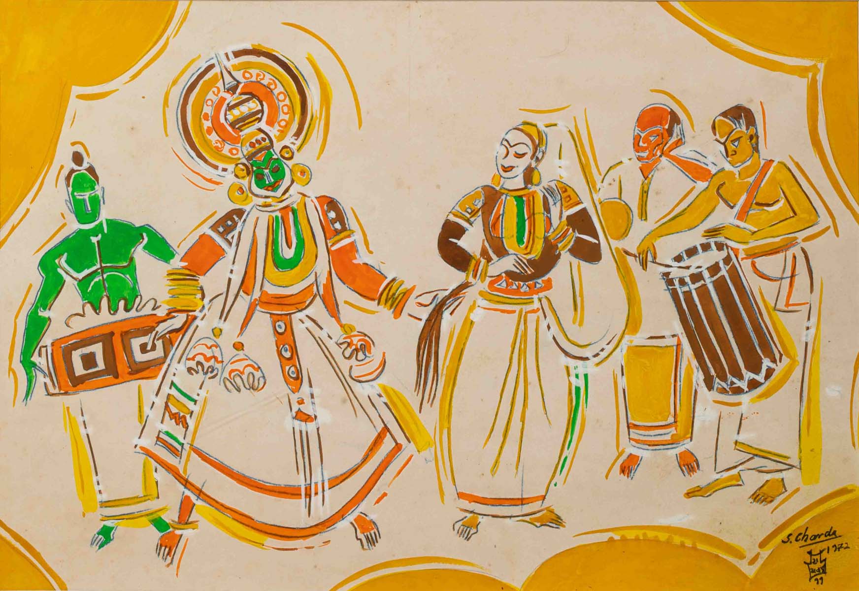 Shiavax  Chavda (1914 - 1990) - UNTITLED ; UNTITLED (Classical Dance ; Kathakali) (1972)