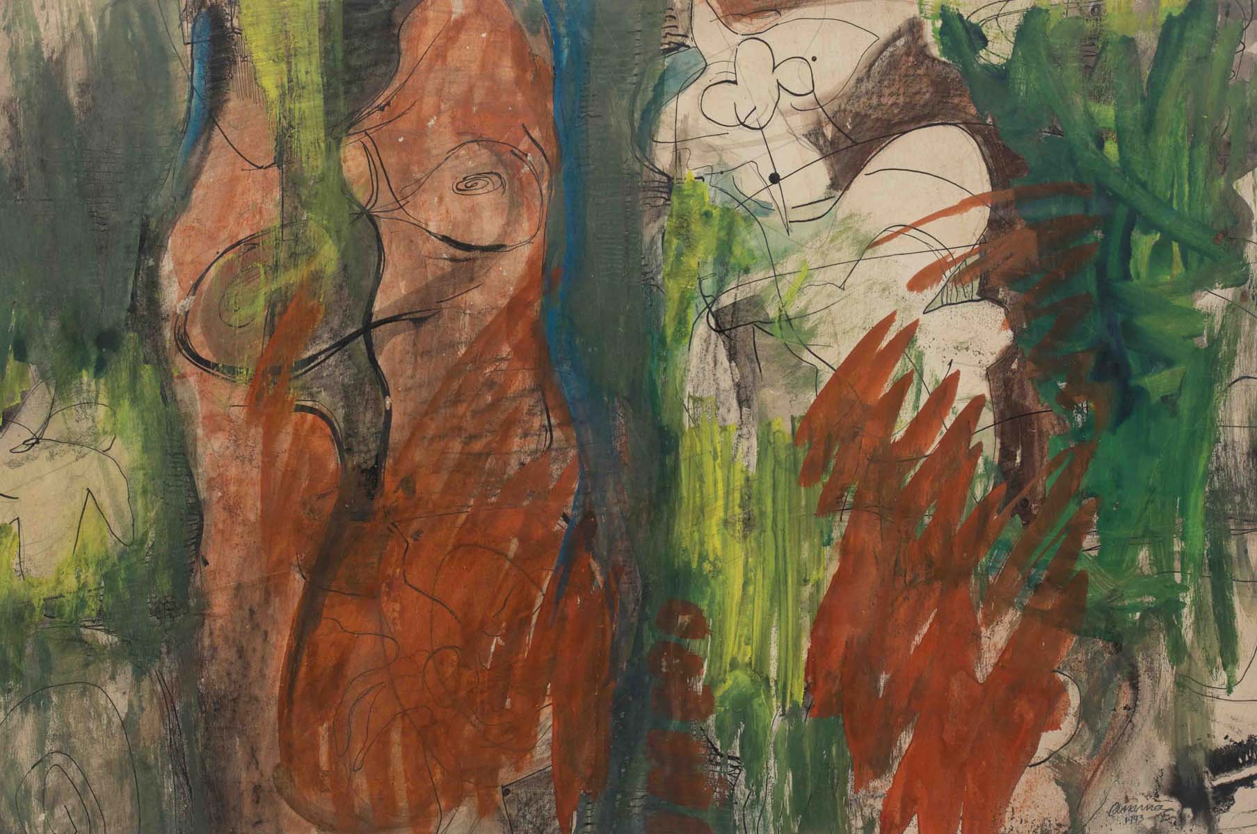 Amina Ahmed Kar (1930 - 1994) - UNTITLED ; UNTITLED ; UNTITLED (A couple ; Abstract nude ; Two Women) (undated ; 1993 ; undated)