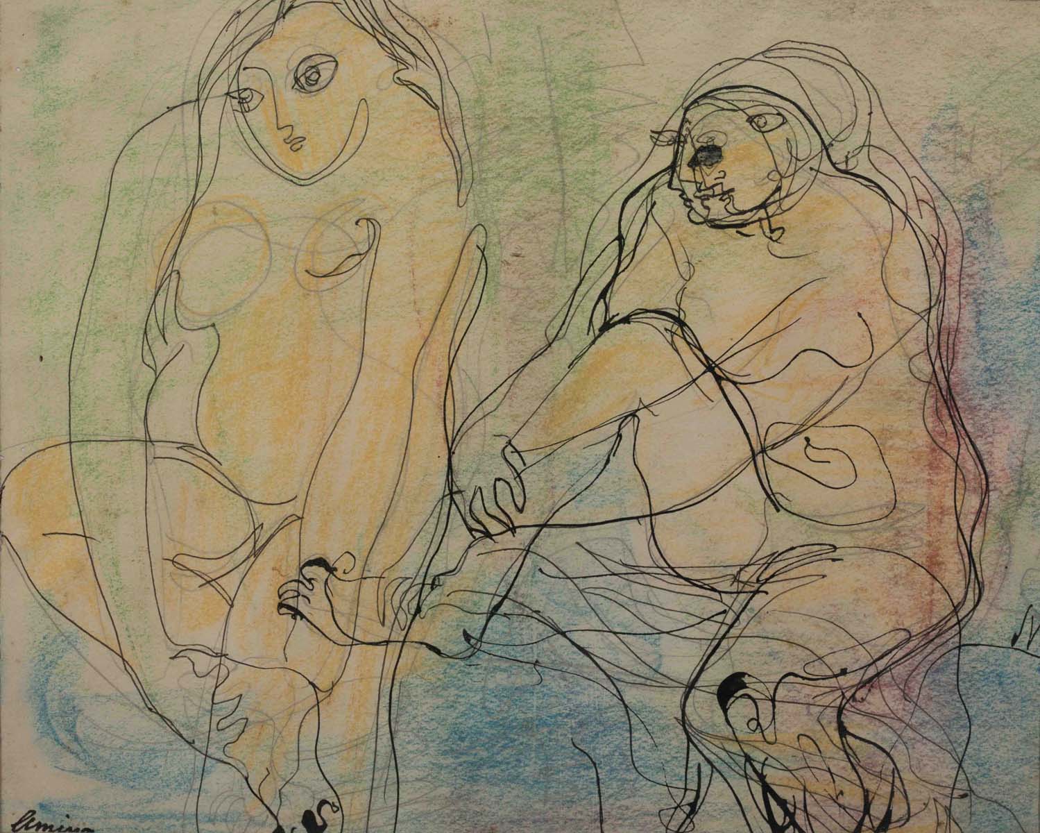 Amina Ahmed Kar (1930 - 1994) - UNTITLED ; UNTITLED ; UNTITLED (A couple ; Abstract nude ; Two Women) (undated ; 1993 ; undated)