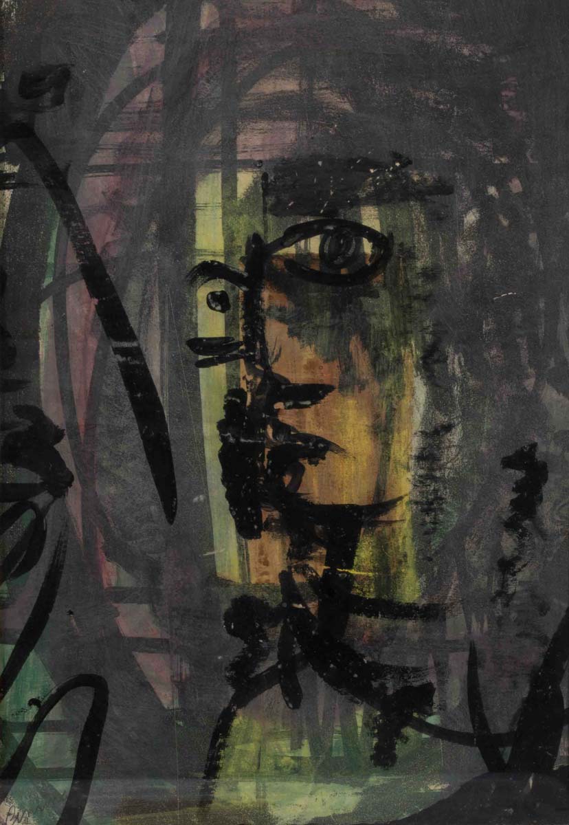 Amina Ahmed Kar (1930 - 1994) - UNTITLED ; UNTITLED ; UNTITLED (Black and white print ; Face of a Woman ; Red and black abstract)