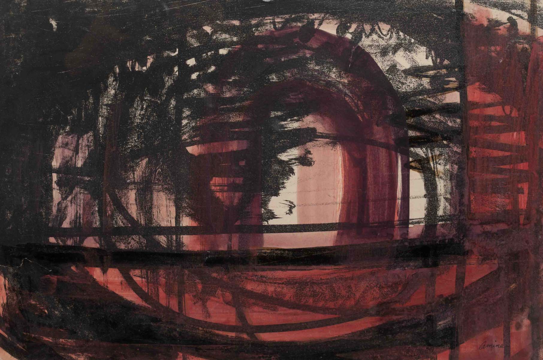 Amina Ahmed Kar (1930 - 1994) - UNTITLED ; UNTITLED ; UNTITLED (Black and white print ; Face of a Woman ; Red and black abstract)