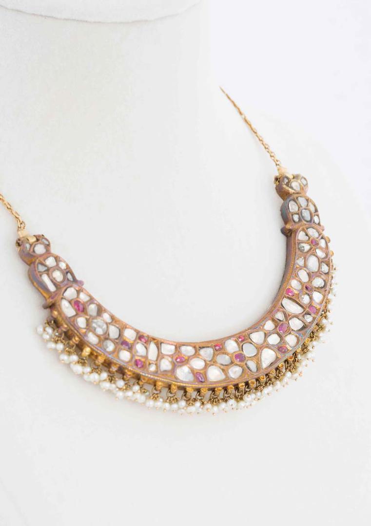 Diamonds, Ruby and Pearls Hasli Necklace