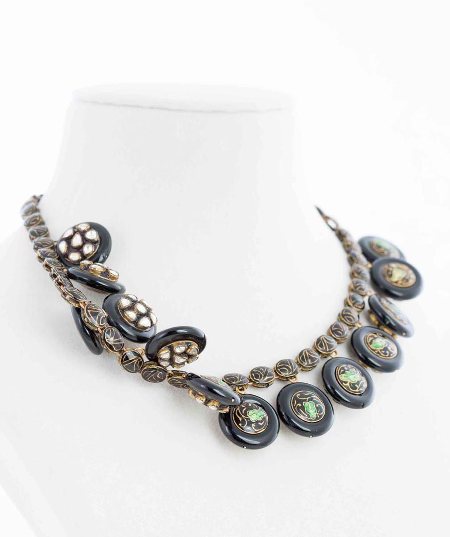 Contemporary Jadau Uncut Diamond And Enamel Necklace