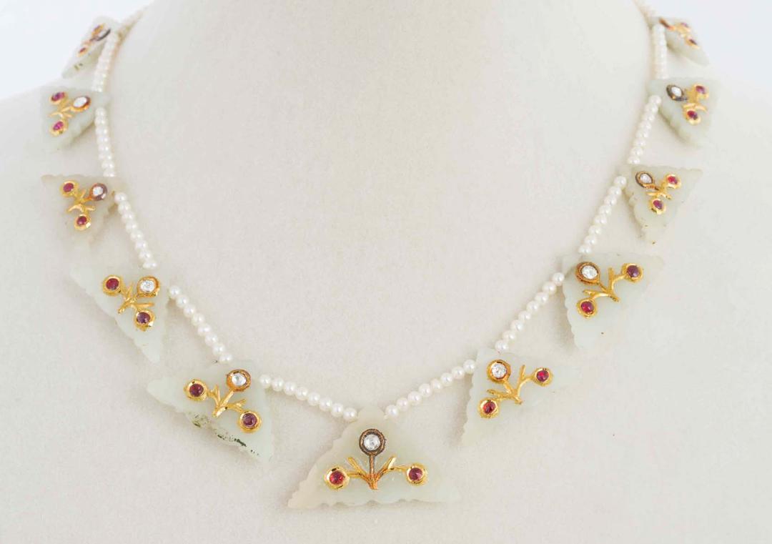 Uncut Gem-Set Jade Necklace