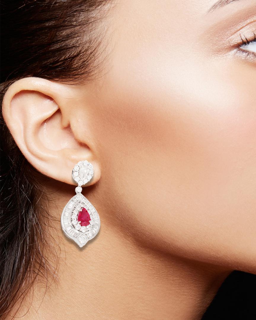 A superb pair of burmese ruby and diamond ear pendants.