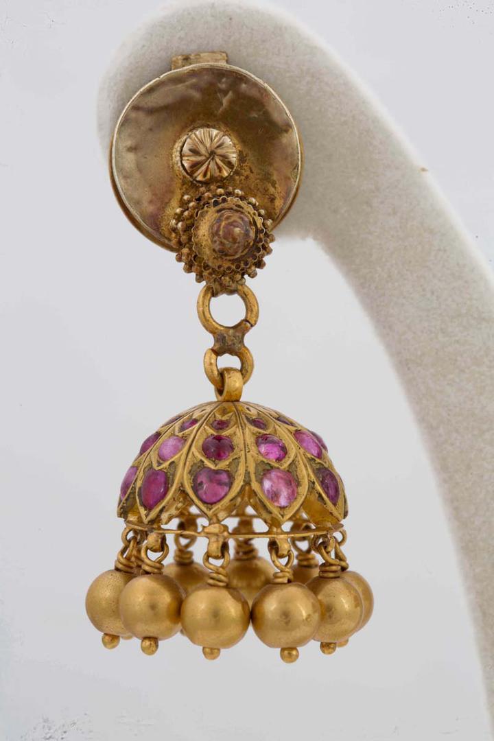 Estate Ruby and Emerald South Indian Jhumka Earrings