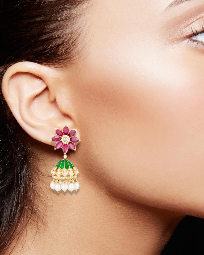 A pair of diamond and ruby jhumki earrings