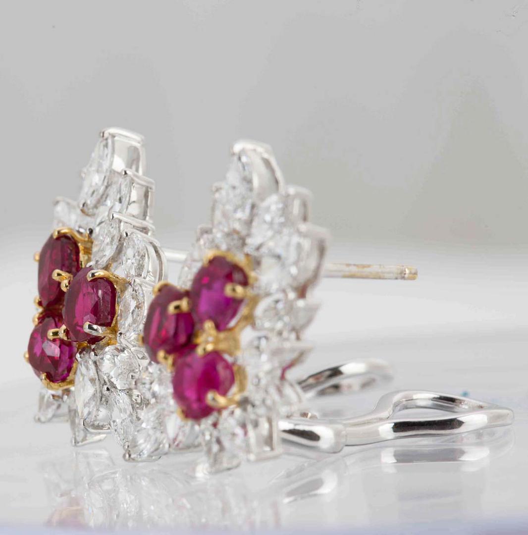 Floral Ruby And Diamond Earrings