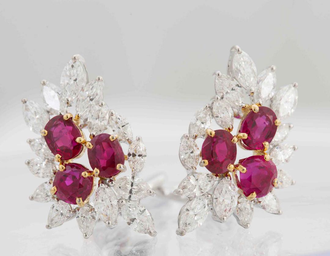 Floral Ruby And Diamond Earrings
