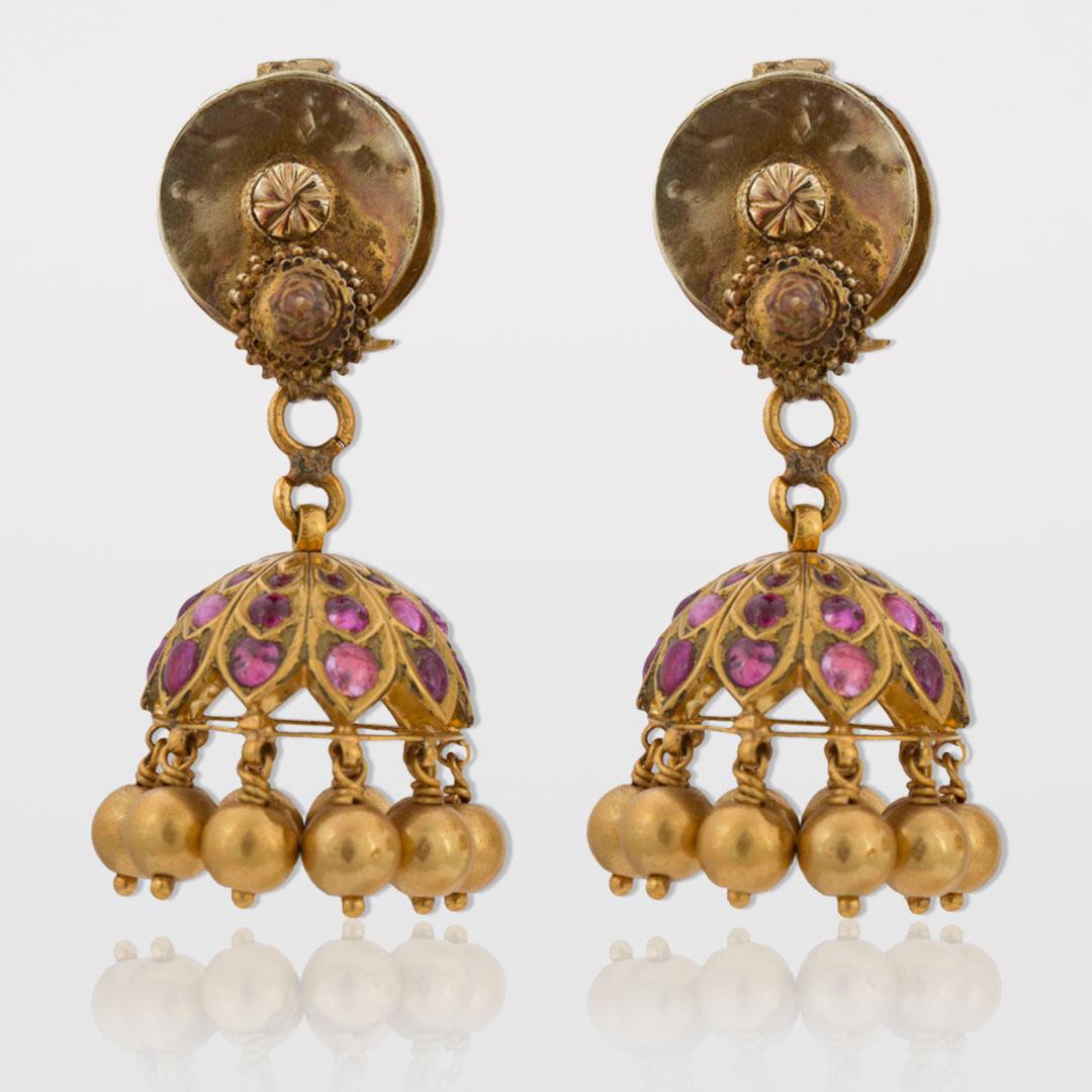 Estate Ruby and Emerald South Indian Jhumka Earrings