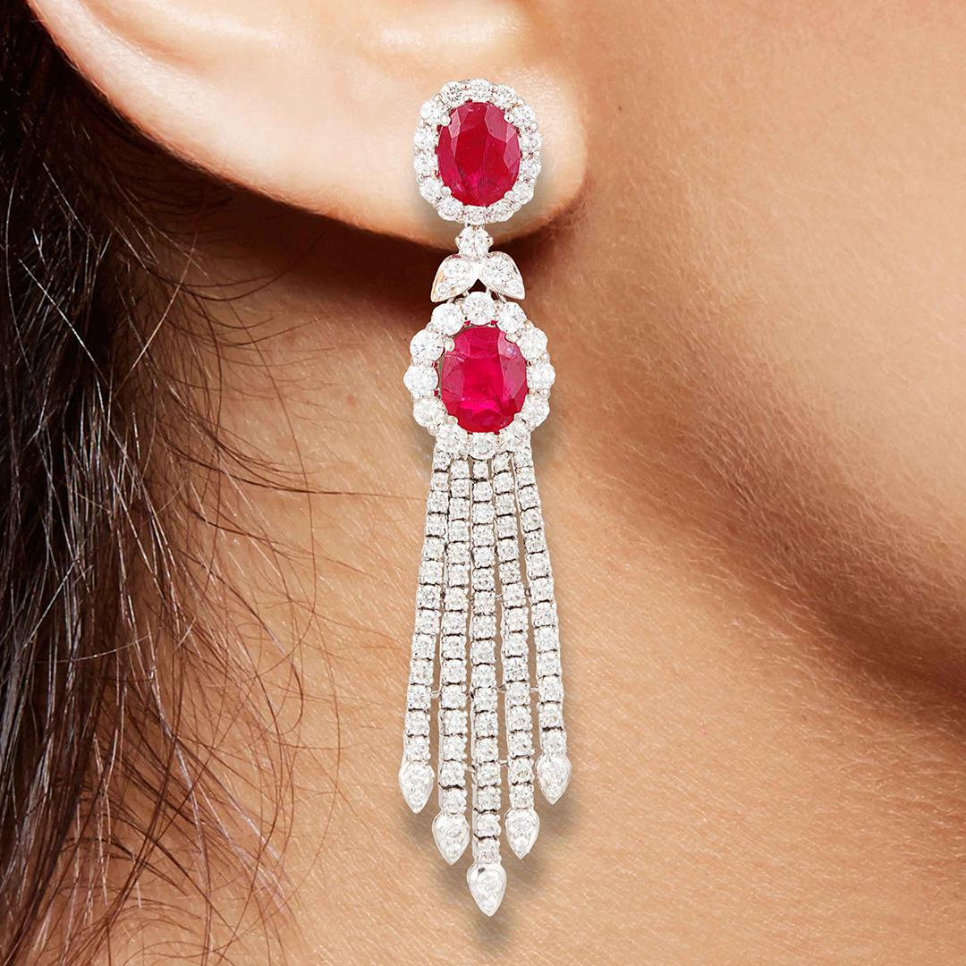 Elegant pair of Ruby and diamond tassel earrings
