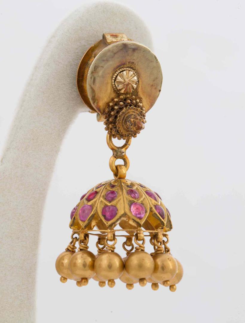Estate Ruby and Emerald South Indian Jhumka Earrings