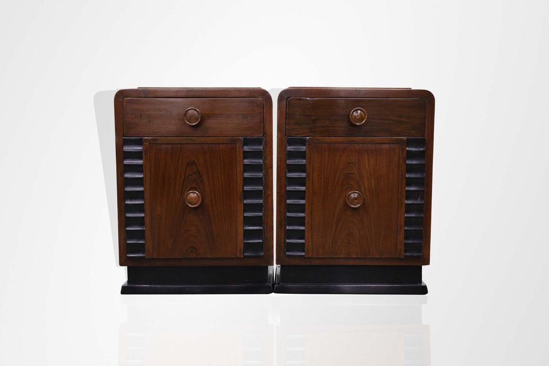 Art deco Teakwood and Ebony bedside tables (Pair)