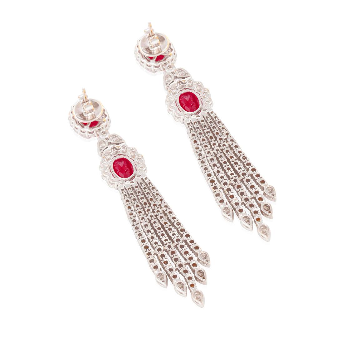 Elegant pair of Ruby and diamond tassel earrings