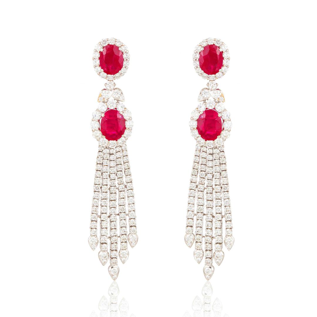Elegant pair of Ruby and diamond tassel earrings