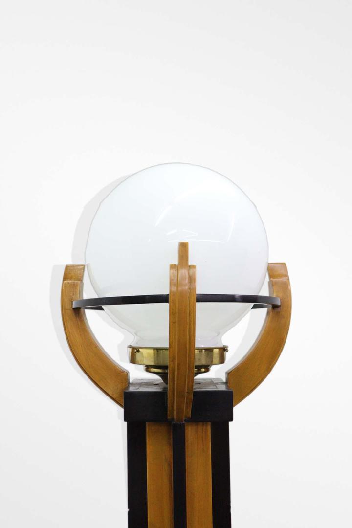 Satinwood art deco lamp with shade