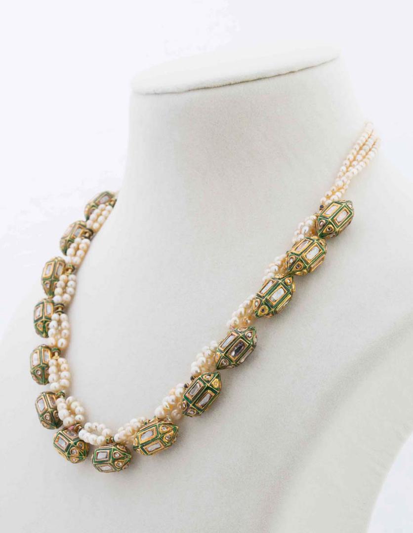 Estate Basra And Uncut Diamond Taveez Necklace