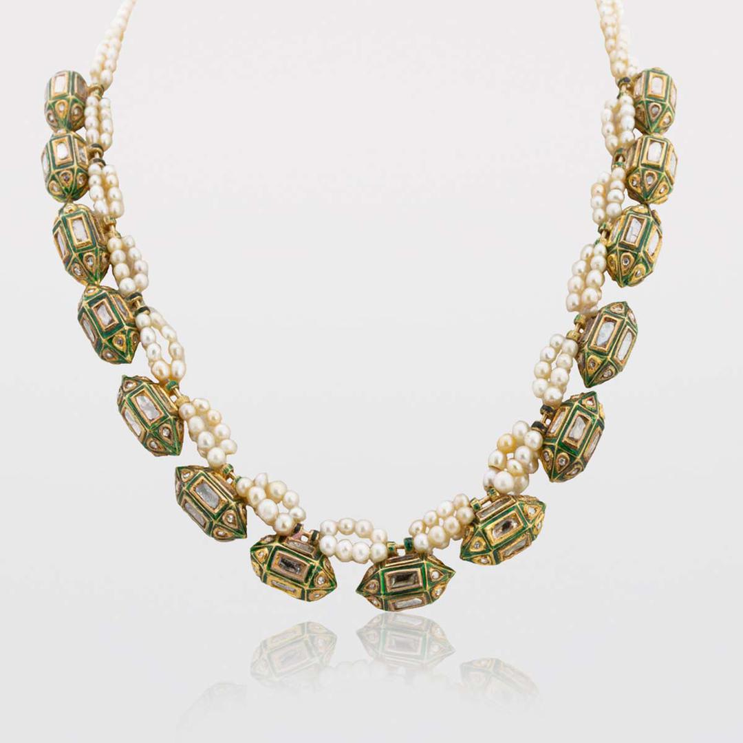 Estate Basra And Uncut Diamond Taveez Necklace