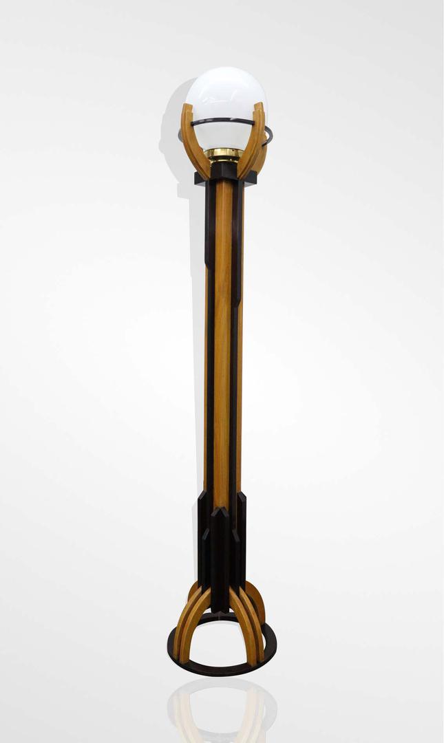 Satinwood art deco lamp with shade