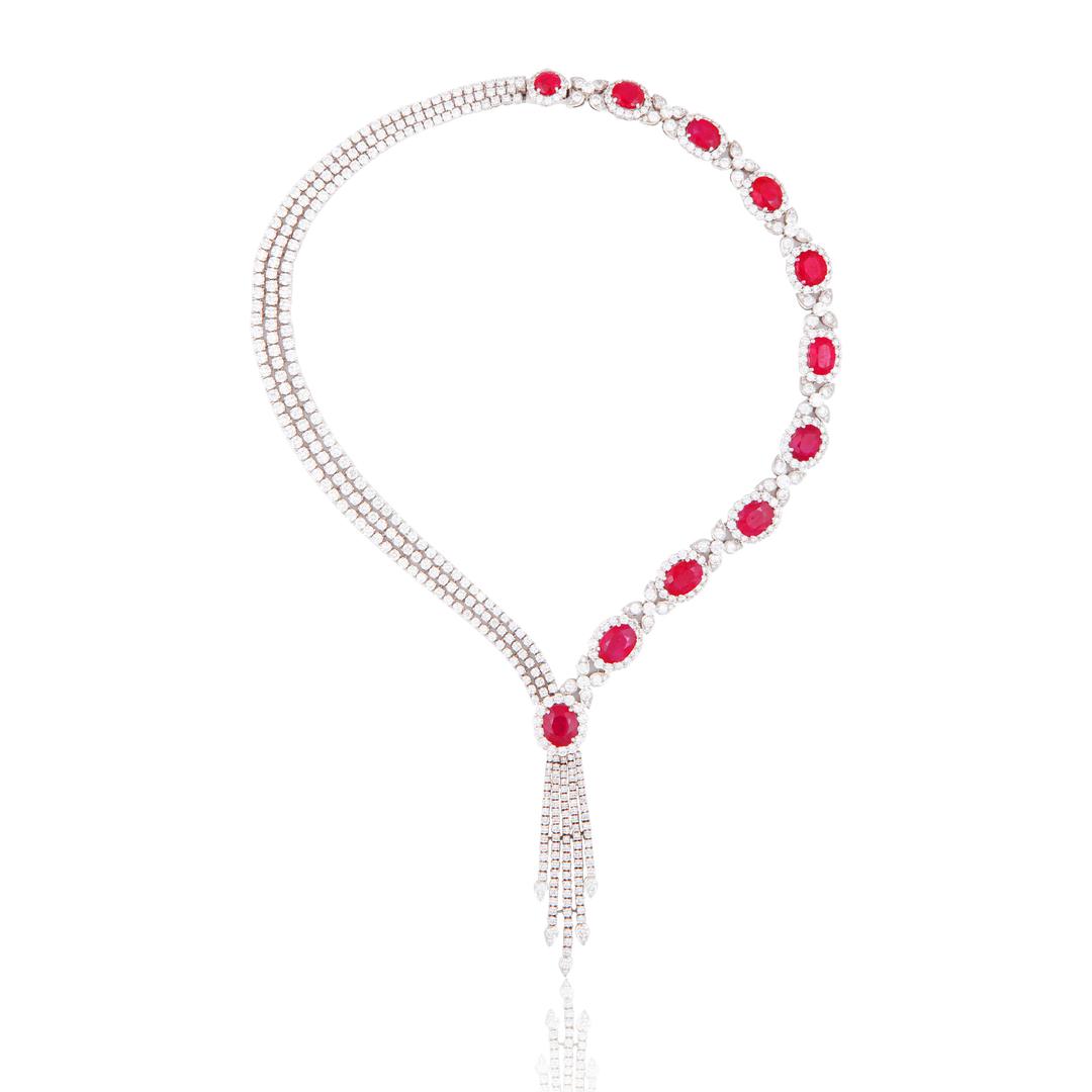 An attractive Ruby and diamond cascade necklace