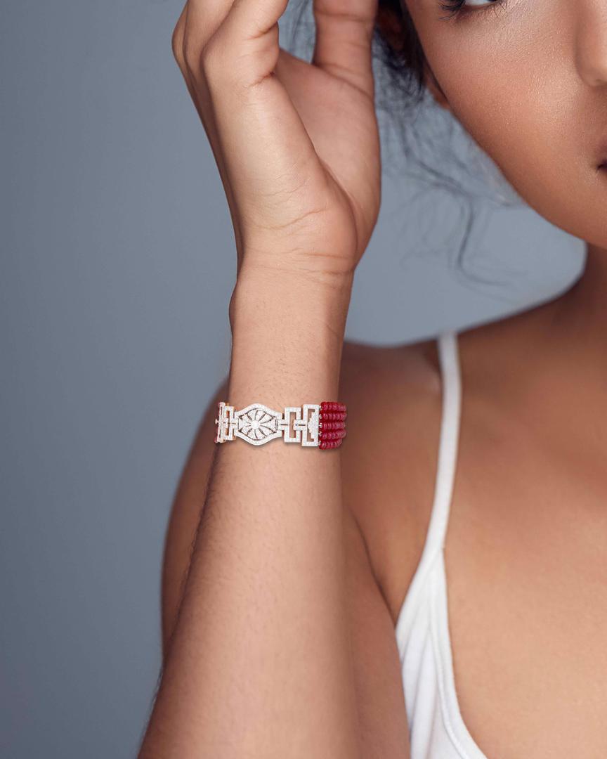 Diamond & Ruby Cab. Bracelet
