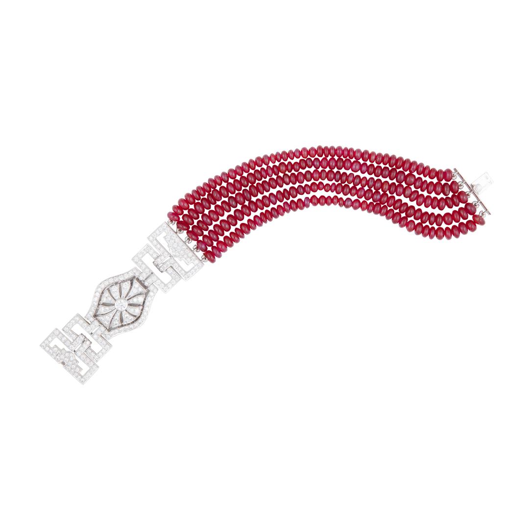 Diamond & Ruby Cab. Bracelet