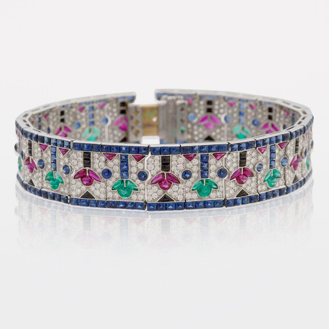 Estate Art Deco Multi-Gem and Diamond Bracelet