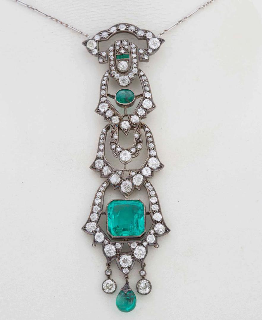 Diamond and Emerald Necklace and Earrings